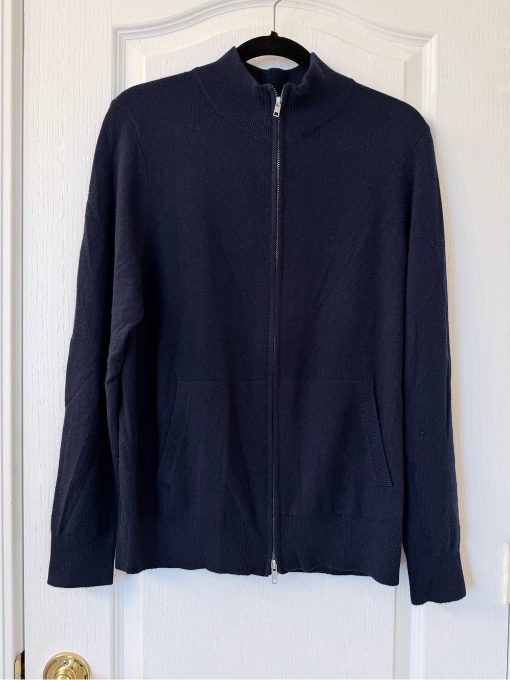 Quince Men’s Mongolian Cashmere Full Zip Sweater Navy Blue M